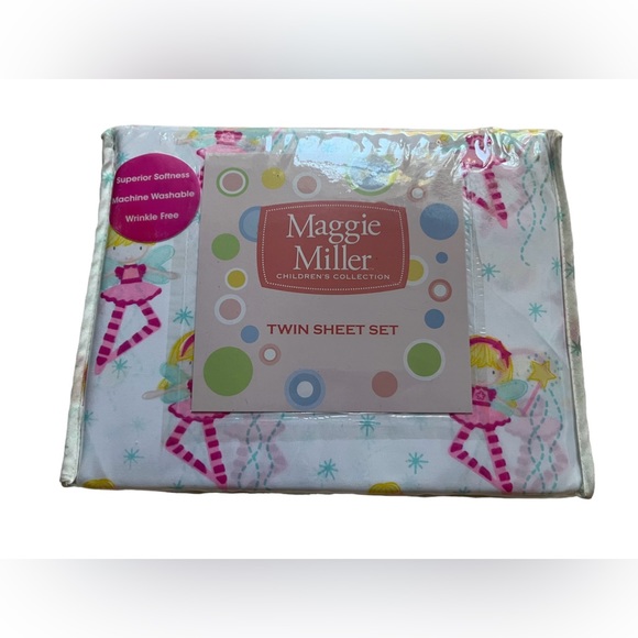 Maggie Miller TWIN Sheet Set 3 Piece Fairy Dancer White Pink New - Picture 1 of 4